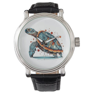 Farbenfrohe Schildkröte im aboriginen Stil Armbanduhr