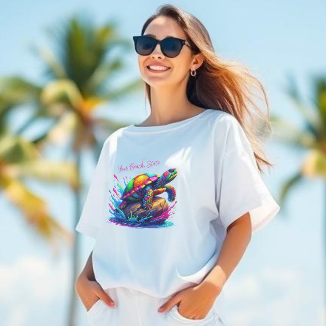 Farbenfrohe Schildkrötenpflücke T-Shirt (Colorful Turtle Splash-Fisherman  Core-Dopamine Dressing-Women T shirt)