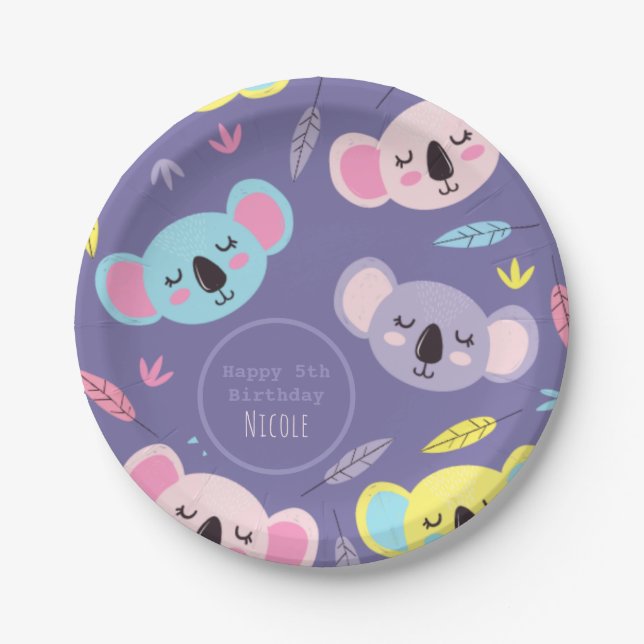 Farbenfrohe Schlaf Koala Muster 5. Kindergeburtsta Pappteller (Vorderseite)