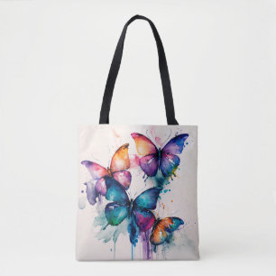 Farbenfrohe Schmetterlinge Abstrakt Wasserfarbe Tasche