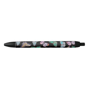 Farbenfrohe Schmetterlinge Aquarellmalerei Schwarz Kugelschreiber