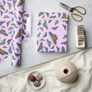 Farbenfrohe Schmetterlinge auf Baby Pink - anpassb Geschenkpapier