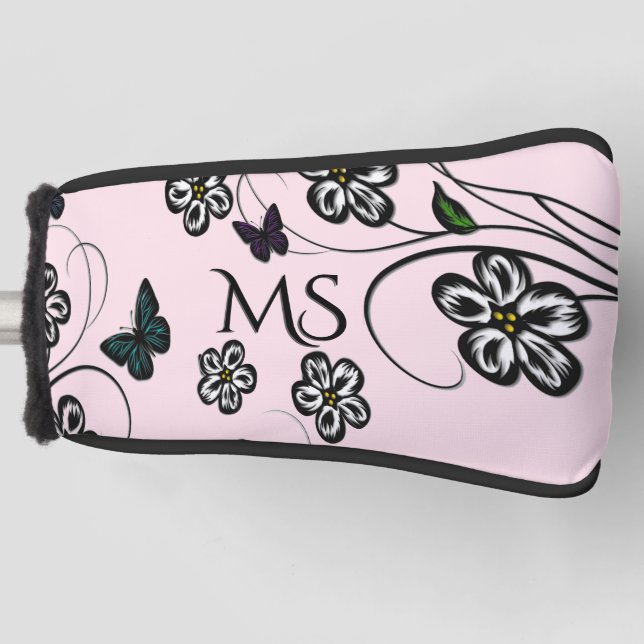 Farbenfrohe Schmetterlinge auf rosa Blume Persönli Golf Headcover (Vorderseite)
