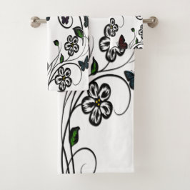 Farbenfrohe Schmetterlinge auf weißen Blume Badhandtuch Set