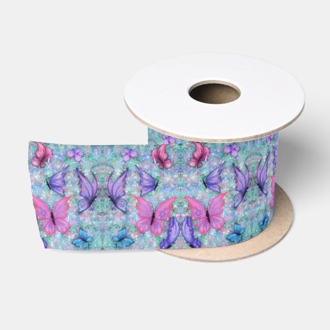 Farbenfrohe Schmetterlinge flatternder Satin-Ribbo Satinband (Spule)