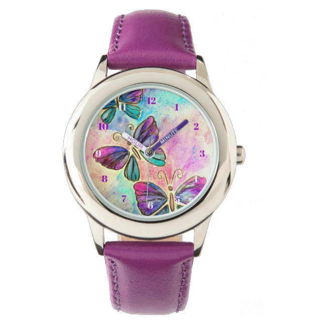 Farbenfrohe Schmetterlinge fliegen - Frühjahr - Wa Armbanduhr (Vorderseite)