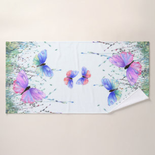 Farbenfrohe Schmetterlinge fliegen in der Natur -  Badhandtuch Set