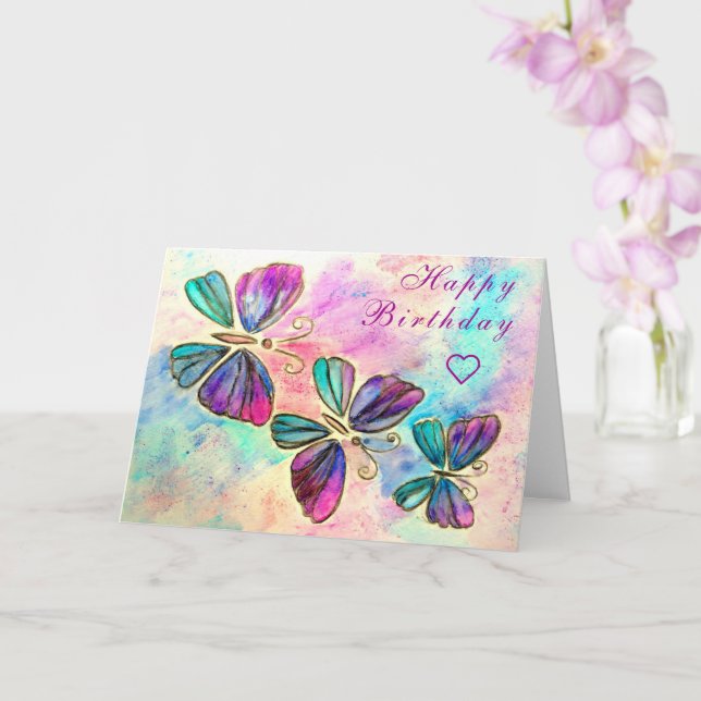Farbenfrohe Schmetterlinge Geburtskarte Karte (Orchidee)
