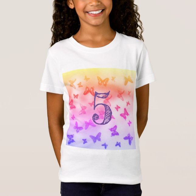 Farbenfrohe Schmetterlinge Herz 5th Birthday Girl T-Shirt (Vorderseite)