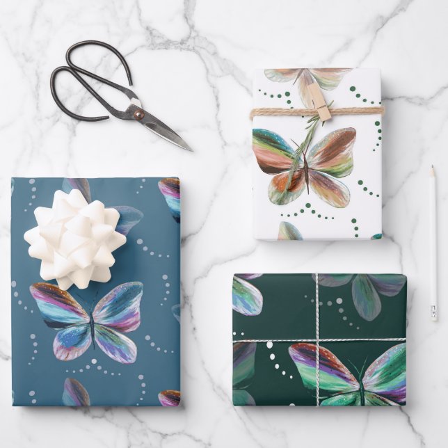 Farbenfrohe Schmetterlinge Jeden Anlaß Geschenkpapier Set (Vorderseite)