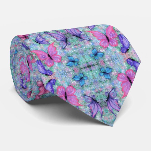 Farbenfrohe Schmetterlinge Krawatte (Gerollt)