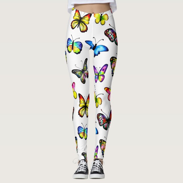 Farbenfrohe Schmetterlinge Leggings (Vorderseite)
