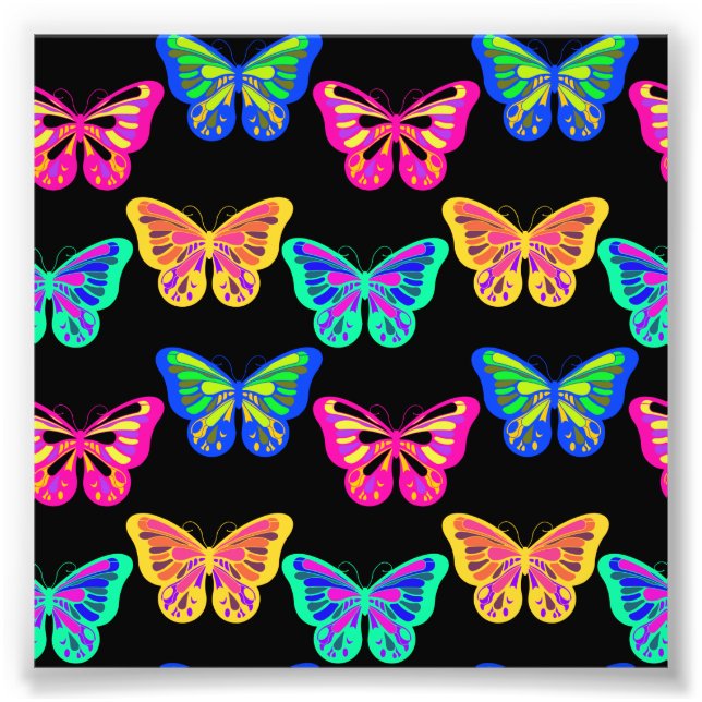 Farbenfrohe Schmetterlinge Lepidopterus Vaporwave Fotodruck (Vorne)