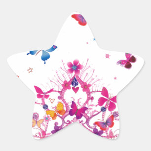 Farbenfrohe Schmetterlinge mit Kronkunstdruck Stern-Aufkleber