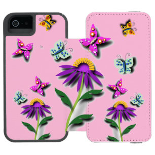 Farbenfrohe Schmetterlinge und Blume Incipio Watson™ iPhone 5 Geldbörsen Hülle
