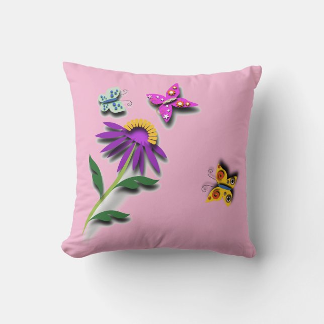 Farbenfrohe Schmetterlinge und Blume Kissen (Vorderseite)