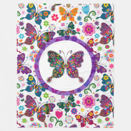 Farbenfrohe Schmetterlinge und Blume Muster Fleecedecke