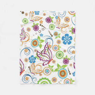 Farbenfrohe Schmetterlinge und Blume Muster Fleecedecke