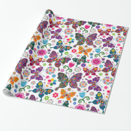 Farbenfrohe Schmetterlinge und Blume Muster Geschenkpapier