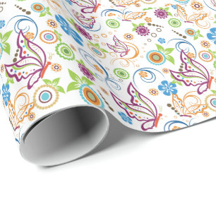 Farbenfrohe Schmetterlinge und Blume Muster monogr Geschenkpapier