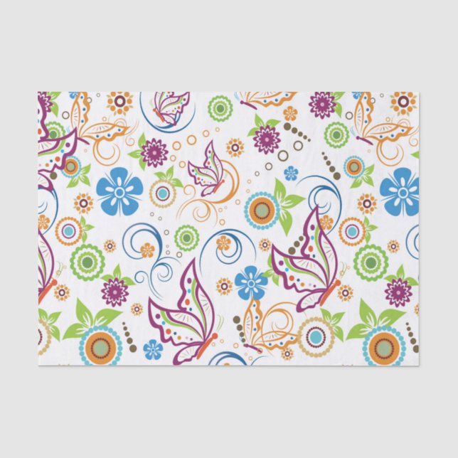 Farbenfrohe Schmetterlinge und Blume Muster monogr Seidenpapier (Vorderseite)