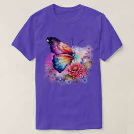 Farbenfrohe Schmetterlinge und blumengeschmückte U T-Shirt