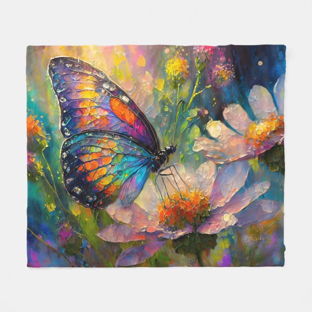 Farbenfrohe Schmetterlinge und Wildblumen bei Sonn Fleecedecke (Vorderseite (Horizontal))