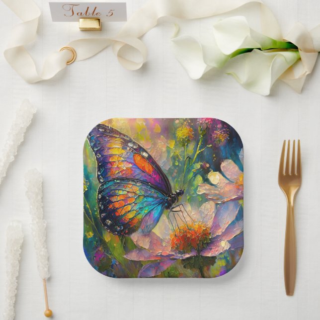 Farbenfrohe Schmetterlinge und Wildblumen bei Sonn Pappteller (Hochzeit)