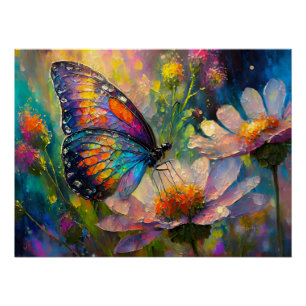 Farbenfrohe Schmetterlinge und Wildblumen bei Sonn Poster