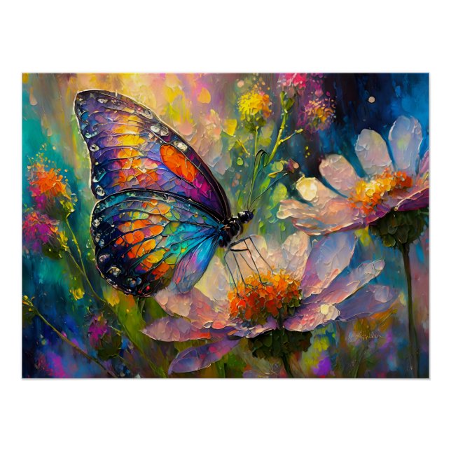 Farbenfrohe Schmetterlinge und Wildblumen bei Sonn Poster (Vorderseite)