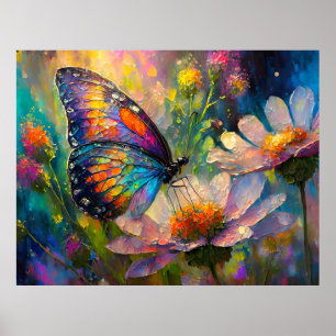 Farbenfrohe Schmetterlinge und Wildblumen bei Sonn Poster