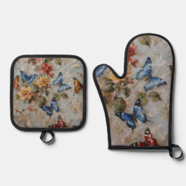Farbenfrohe Schmetterlingsfarbe Ofenhandschuh & Topflappen-Set