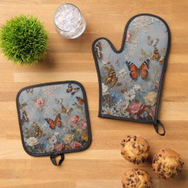 Farbenfrohe Schmetterlingsfarbe Ofenhandschuh & Topflappen-Set