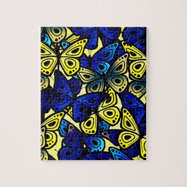 Farbenfrohe Schmetterlingsflüge Gelbes blaues Must (Vertikal)