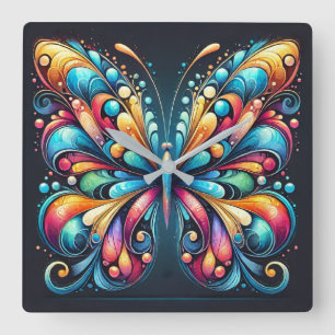 Farbenfrohe Schmetterlingskunst   Vibrant Nature I Quadratische Wanduhr