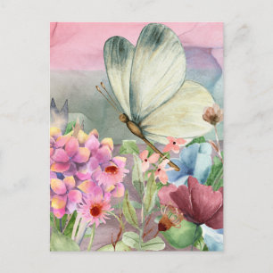 Farbenfrohe Schmetterlingsküsse unter Wildblumen Postkarte