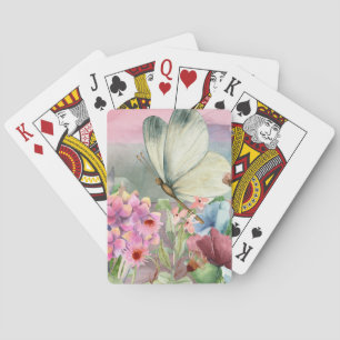 Farbenfrohe Schmetterlingsküsse unter Wildblumen Spielkarten