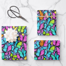 Farbenfrohe Schmetterlingsmuster Geschenkpapier Set