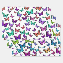 Farbenfrohe Schmetterlingsmuster Jedem Anlass Geschenkpapier Set