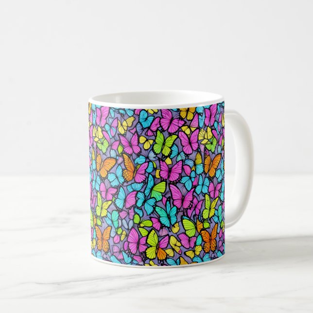Farbenfrohe Schmetterlingsmuster Kaffeetasse (VorderseiteRechts)