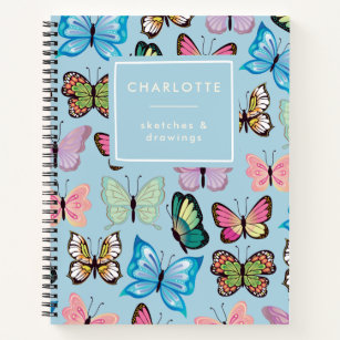 Farbenfrohe Schmetterlingsmuster Pastell Blue Sket Notizbuch
