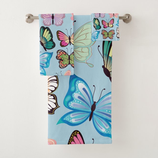 Farbenfrohe Schmetterlingsmuster Pastellblau Badhandtuch Set (Insitu)