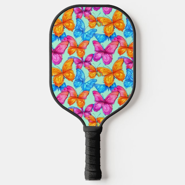Farbenfrohe Schmetterlingsmuster Pickleball Schläger (Vorderseite)