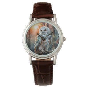 Farbenfrohe Schneeeule im Urwald Armbanduhr