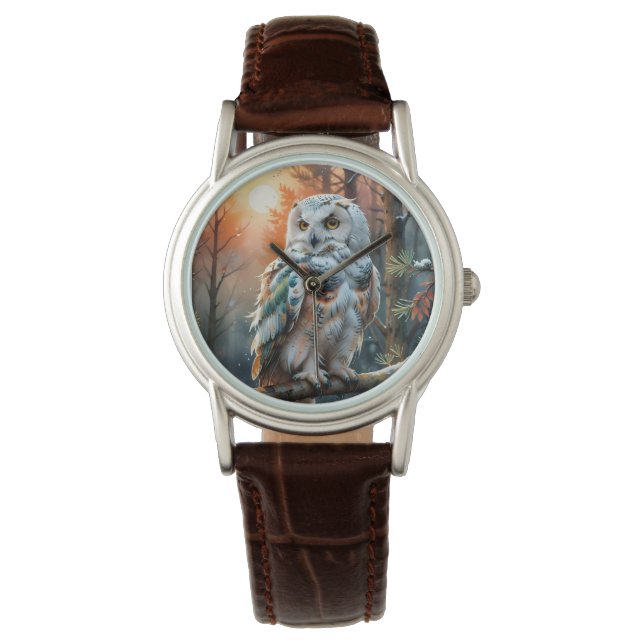 Farbenfrohe Schneeeule im Urwald Armbanduhr (Vorderseite)