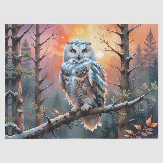 Farbenfrohe Schneeeule im Urwald Seidenpapier (Vorderseite)