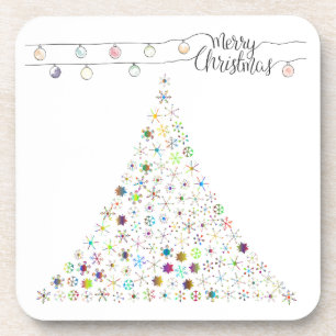 Farbenfrohe Schneeflocke Frohe Weihnachtsbaum Part Getränkeuntersetzer