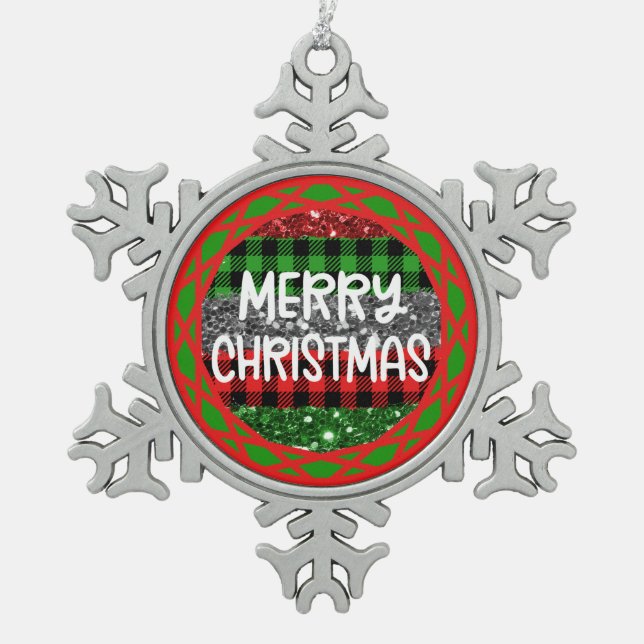 Farbenfrohe Schneeflocken - Foto Personalisiert! Schneeflocken Zinn-Ornament (Vorderseite)