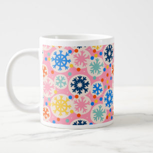 Farbenfrohe Schneeflocken im rosa Urlaubsmuster Jumbo-Tasse