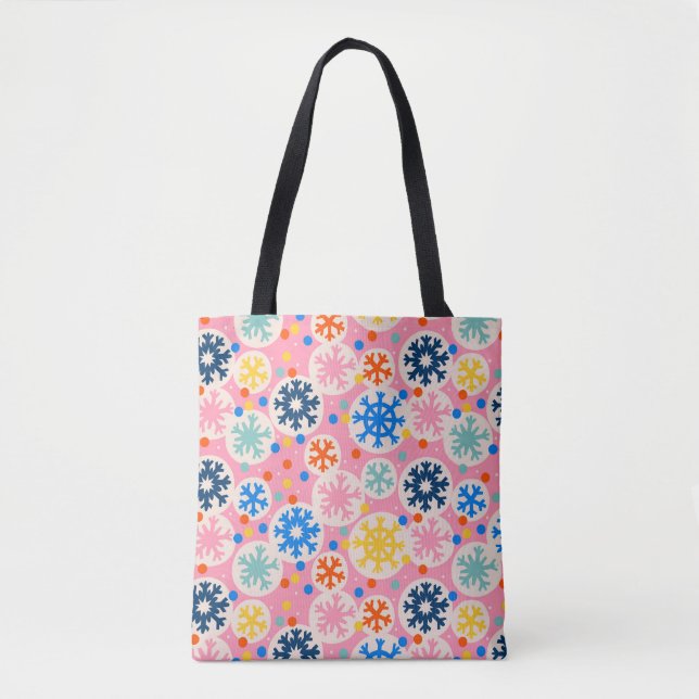 Farbenfrohe Schneeflocken im rosa Urlaubsmuster Tasche (Vorderseite)